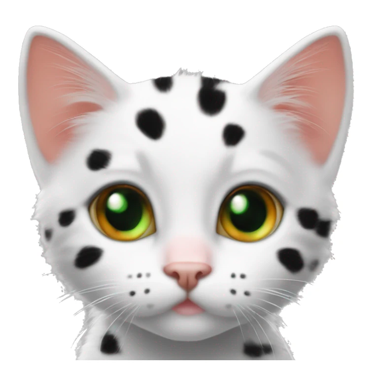 One Black White orange kitten with orange and black spots  Green eyes, pink nose  Black spot on left eye  Orange spot on right eye  On all four paws sticker