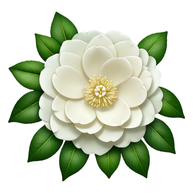 big bouquet White Camellia Japonica, luxuriant, stem, leaf sticker