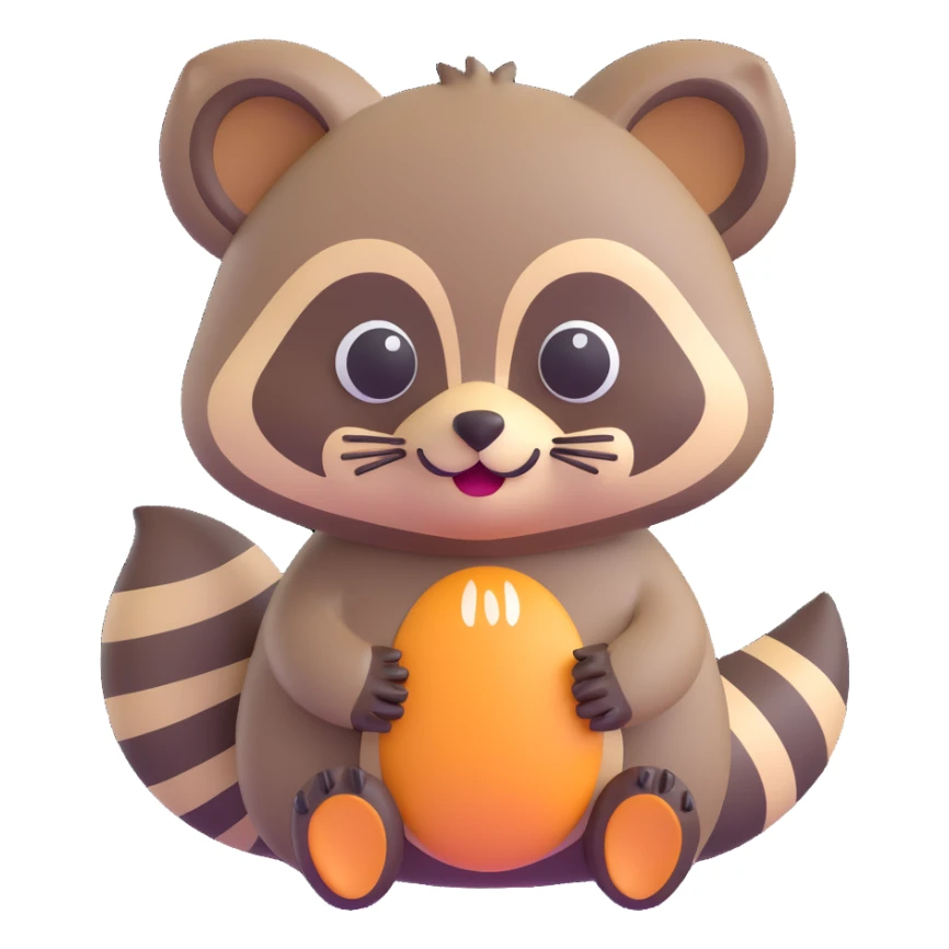 mischievous raccoon with a bushy tail raised, 3D emoji style sticker