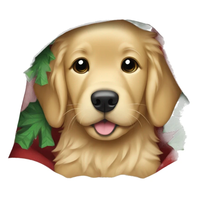 baby golden retriever under a blanket under a christmas tree sticker