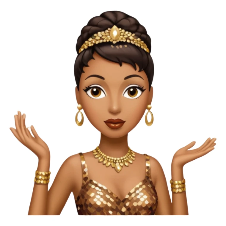 Josephine Baker with dark brown hair, bronze sequin outfit sticker