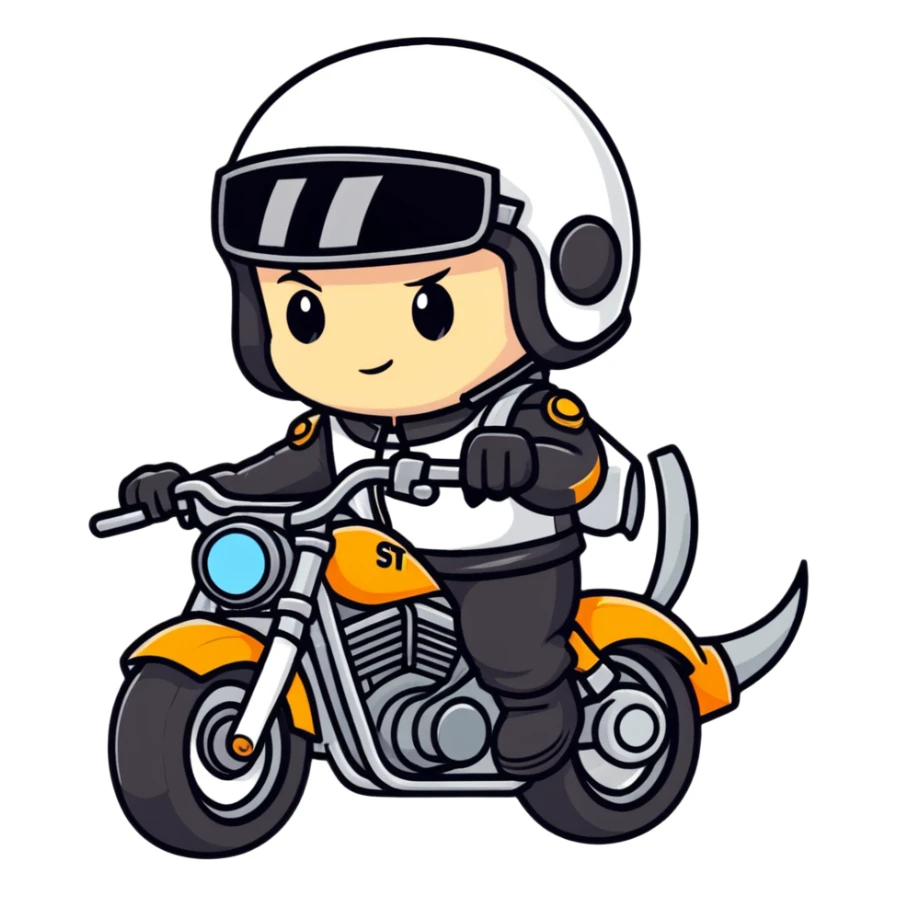 chibi biker in helmet suffers from heated helmet sticker