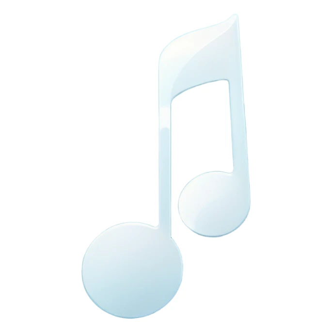 A minimalist and modern white music note icon on a smooth circular background with a vibrant blue and turquoise gradient. Ultra-high resolution, vector style, sharp edges, studio lighting, 4k, smooth texture, flat design, high quality, crisp details sticker