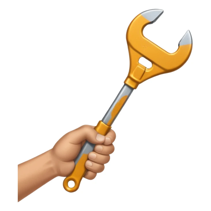A man's hand holds a wrench sticker