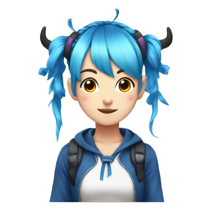 Anime girl with blue pigtails and horns sticker