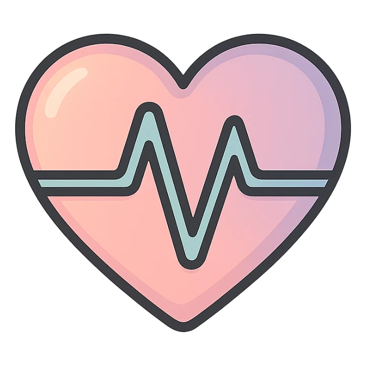stylized heart with a smooth wave cardiogram line inside, icon-color-outlined style, thin clean contours, soft rounded shapes, pastel palette #98B5BC, #B5B3C1, #C9A3C9, #E4C0CA, #F7DCD1, #F7C0AA, detailed shadows and highlights, soft lighting, transparent background, no base or decoration sticker