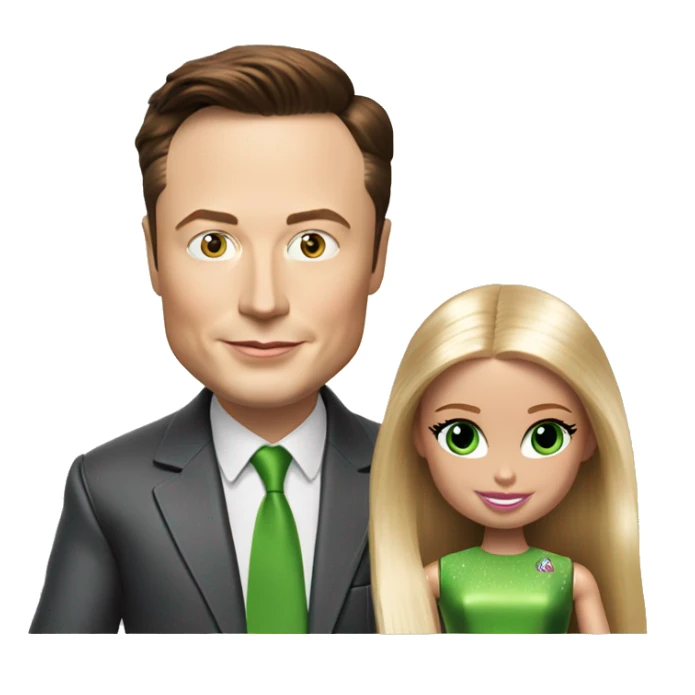 elon musk playing with green eyed barbie doll sticker