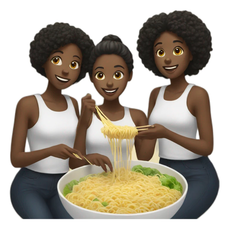 Three black girls sharing a bowl of noodles sticker