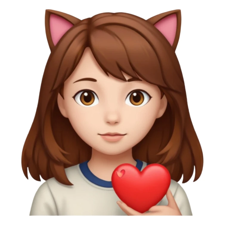 neko-girl with heart brown hair  sticker