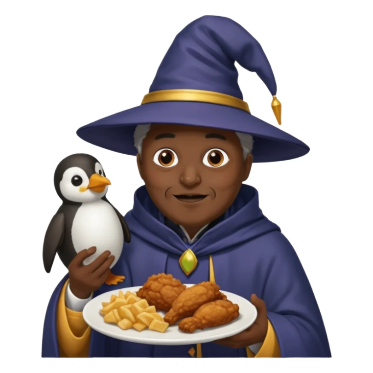 Black wizard eating fried chicken holding a penguin  sticker