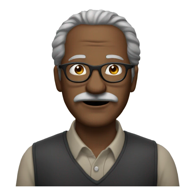 a older man with straight, black long hair, a black mustache and glasses sticker