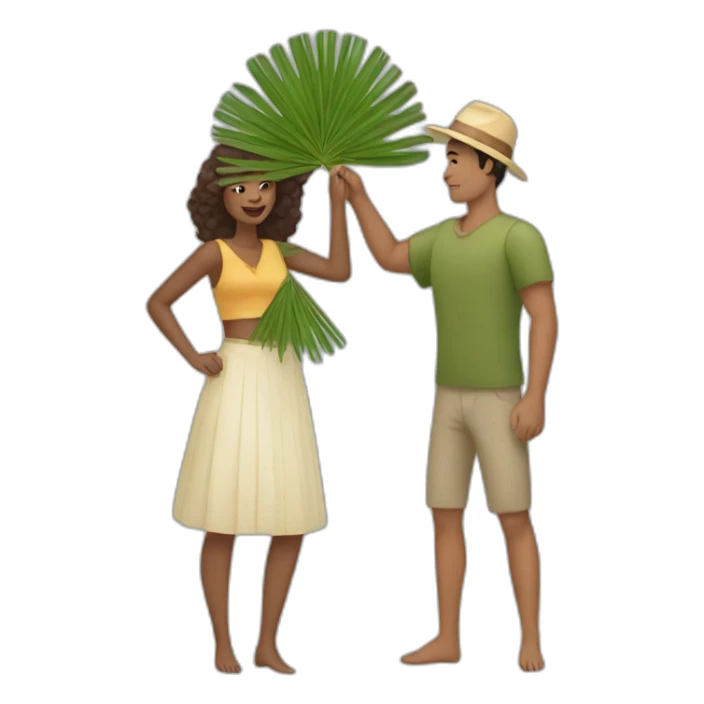 woman fanning a man with palm leaves sticker