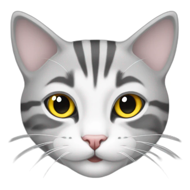 light colored grey and white tabby cat head little fluffy and cute smile with yellow eyes and black public sticker