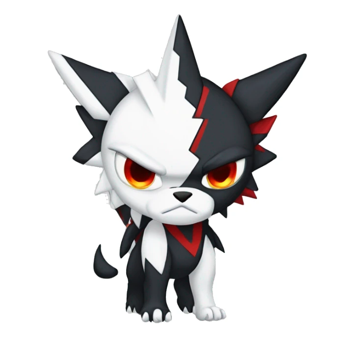 Black Cool Edgy Absol-Houndoom-Garchomp-Luxray Fakémon Digimon with Red and white Edgy markings, full body, outlined sticker