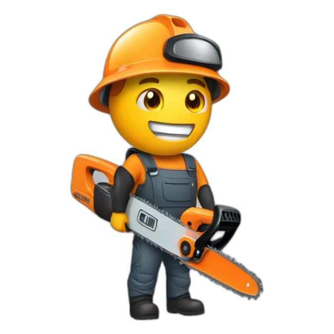 Man with chainsaw wearing helmet sticker