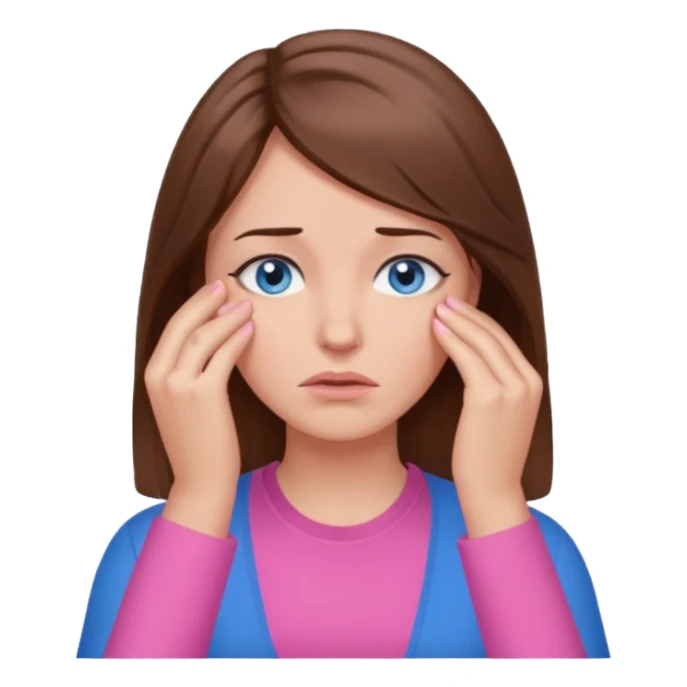 Facepalm woman brown hair blue eyes pink shirt  sticker