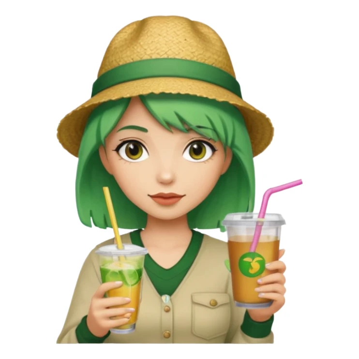  tatoo girl Drink holders with hat green hair  sticker