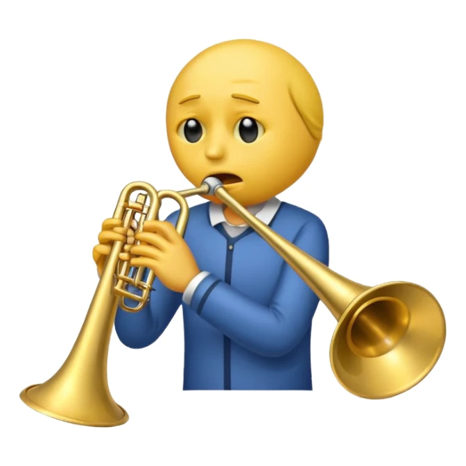 Emoji carita amarilla triste tocando el trombón sticker