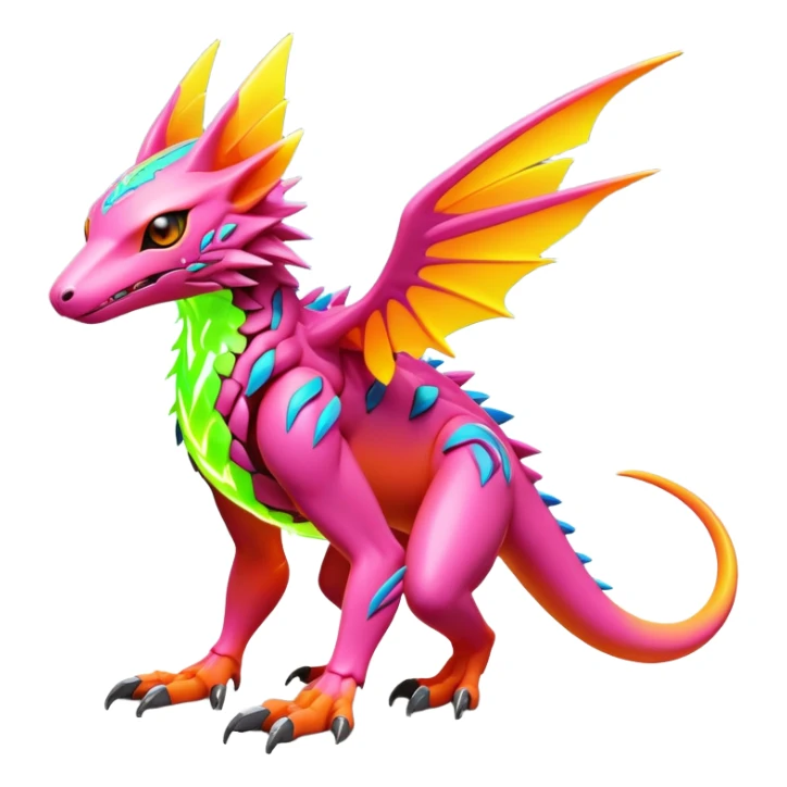 Tropical futuristic lush warm-colored modern colorful neon-colored Fakémon-Digimon-Trico-Vernid-creature sticker