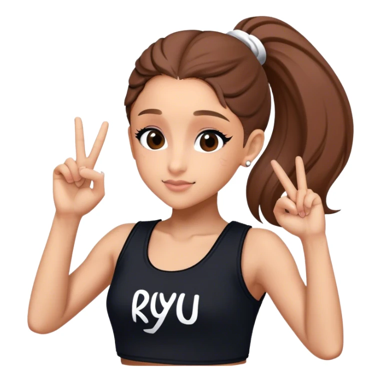 Ariana grande with ok doing sign and "ryu" written on toptank sticker