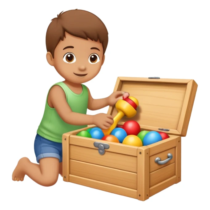 child putting toys back into a toy box, cheerful and responsible sticker