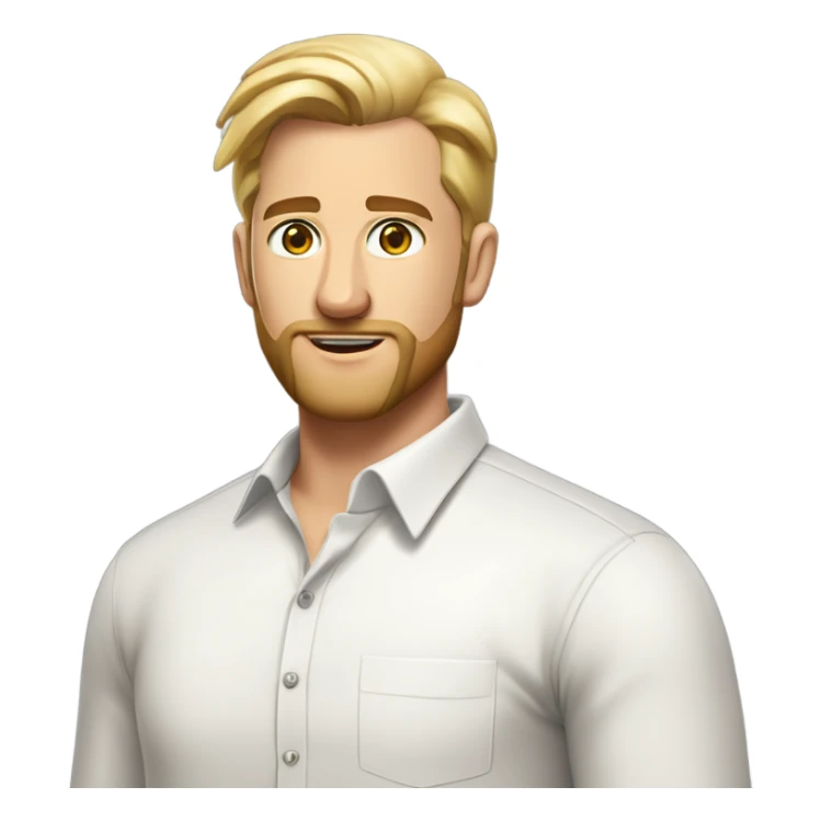 english man, short slicked back hair blonde, blonde medium length size full beard, in a smart unbuttoned shirt. sticker