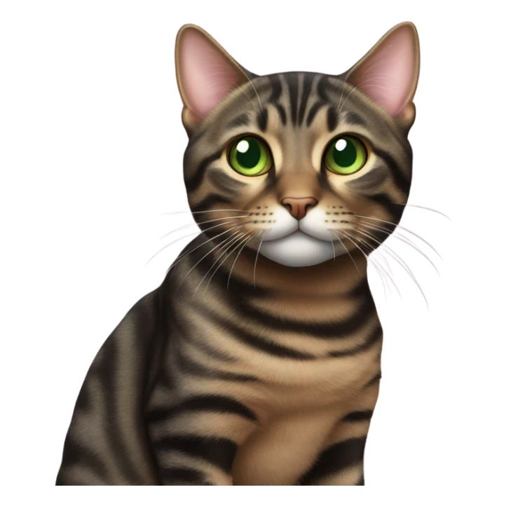 Black brown tabby cat with pink nose green eyes sticker