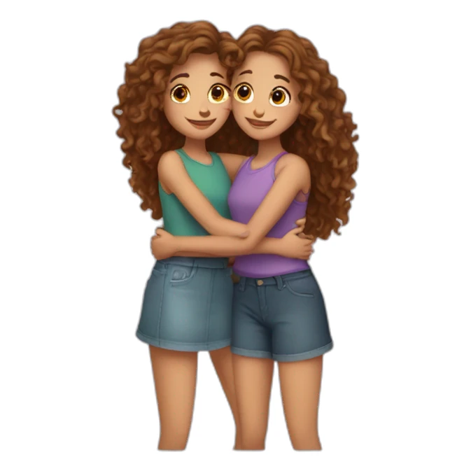 Hug two girlfriends one with long curly hair  sticker