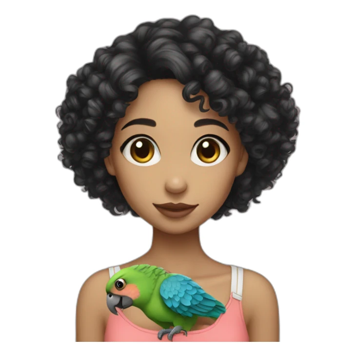 parrot lover girl white skin black curly hair sticker