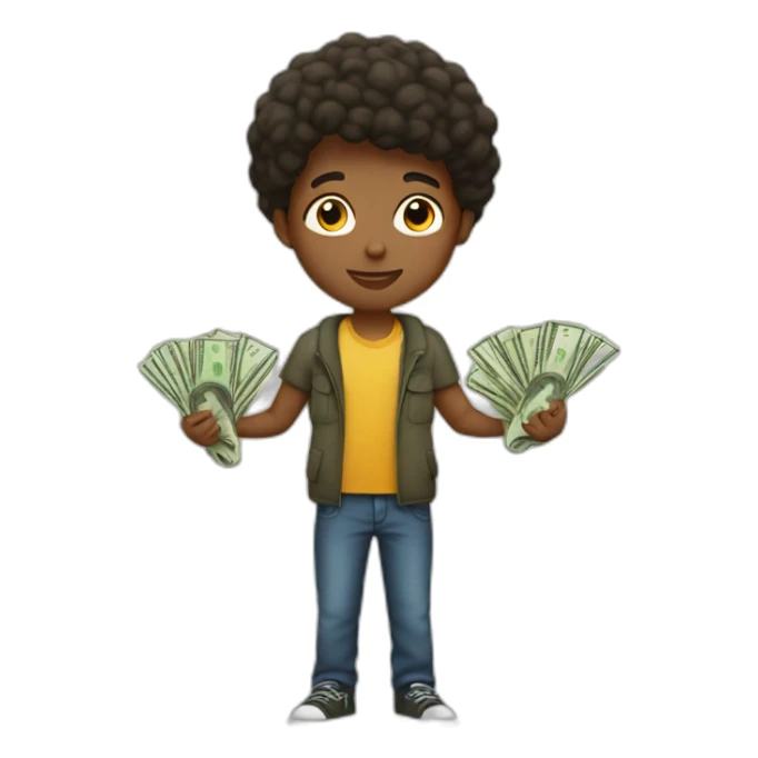 The boy holding the money sticker