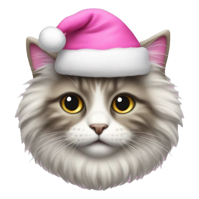fluffy cat with a pink santa hat sticker