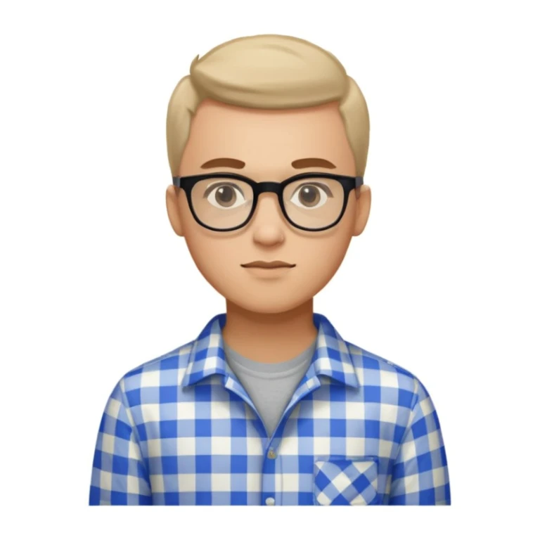 A confident young man in a checkered shirt and glasses poses indoors with a sharp, stylish look.


 sticker