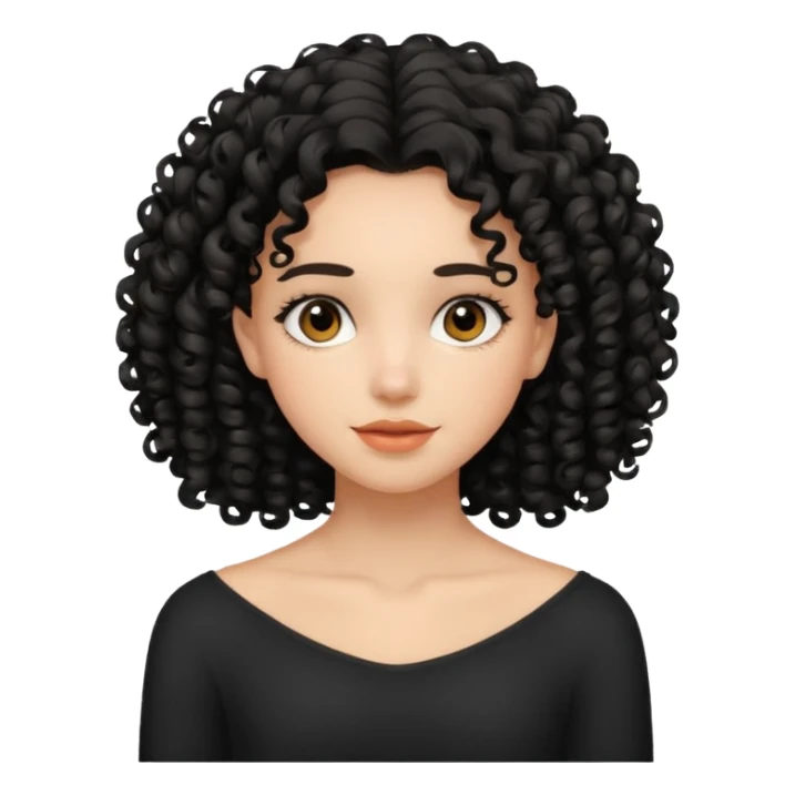 Uma garota de cabelos cacheados pretos até no ombro com o rosto harmônico e bonito, sem brincos sticker