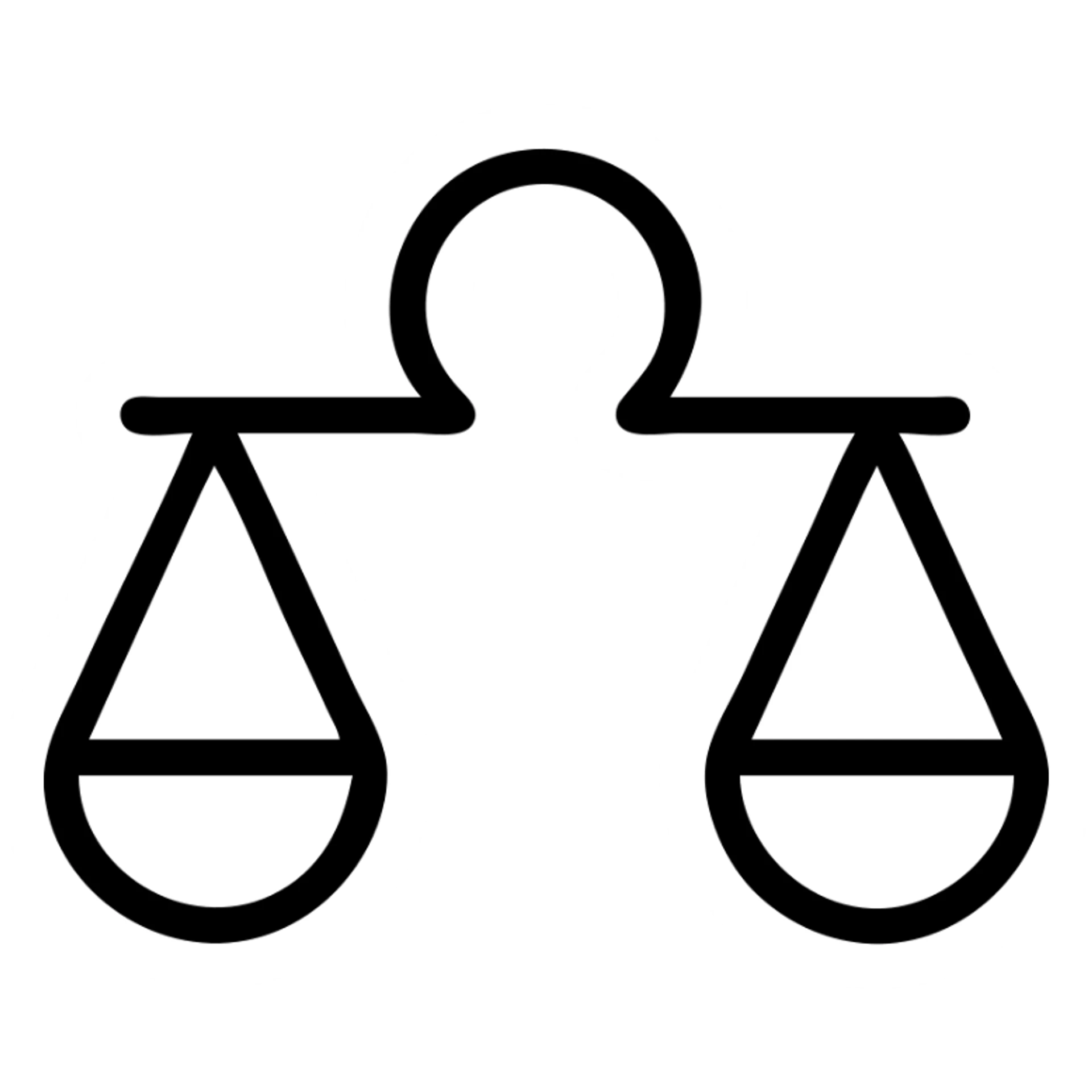 simple black outlined Libra sign, two arms extended holding scales, no fill sticker