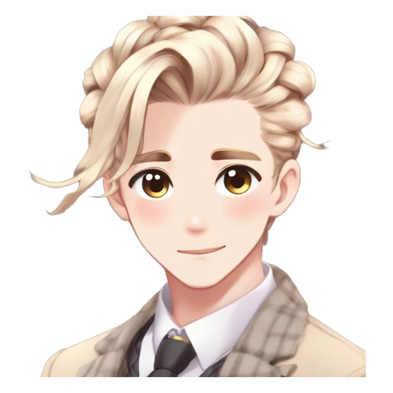 Gorgeous romantic hot attractive anime style modern gentlemanly anime shojo guy with pretty braided  ponytail hair and colorful eyes and blushing face aesthetic trending style  pastelcore cottagecore kawaiicore sticker