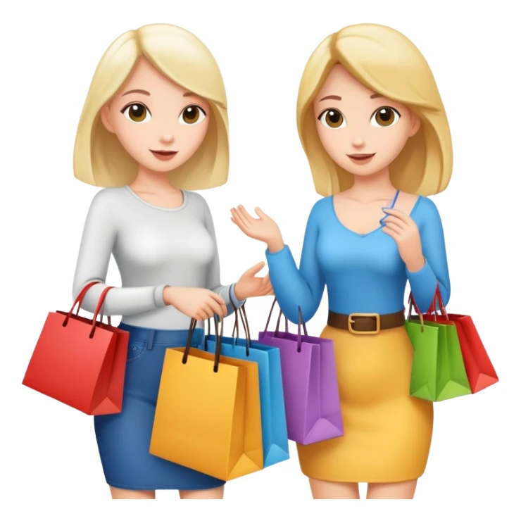 Two cartoon girls exchanging shopping bags with each other sticker