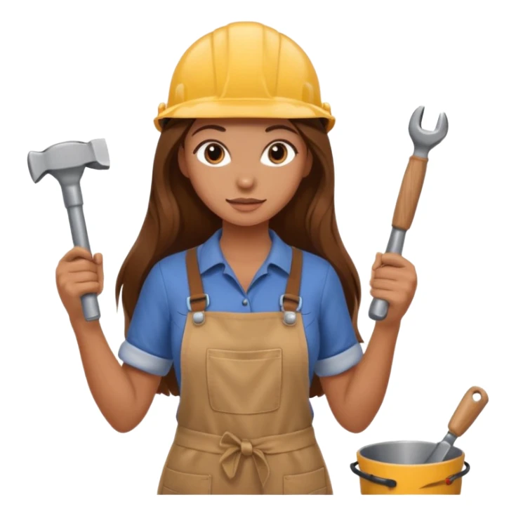 beautiful girl with long brown hair constructing new kitchen sticker
