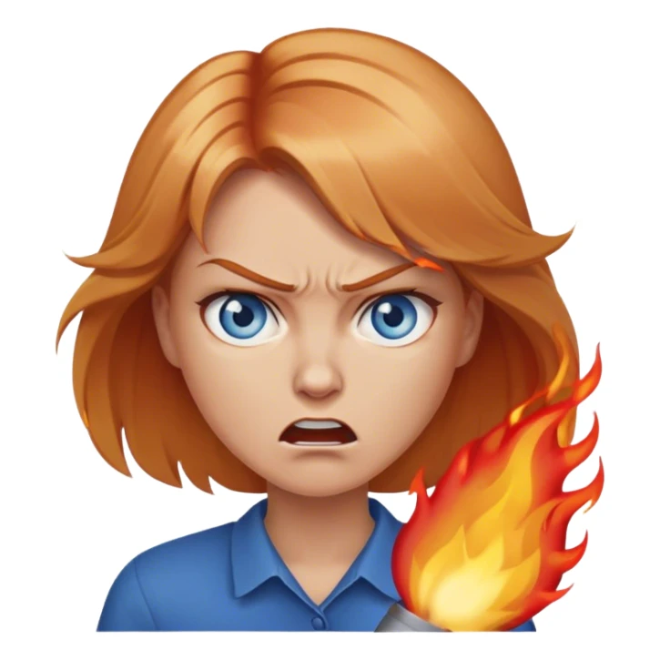 woman with long strawberry blond hair and blue eyes angrily setting fires sticker