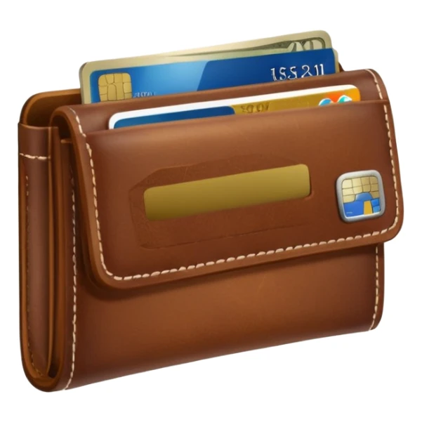 portefeuille marron avec quelques billets et carte bancaire sticker