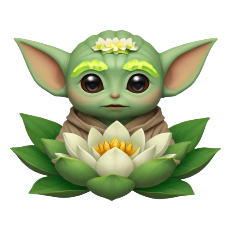 Baby Yoda sentado dentro de una flor de loto sticker