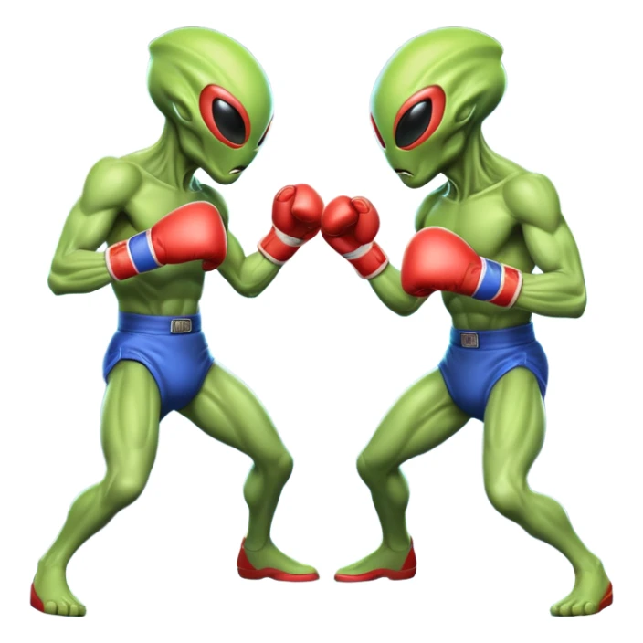 two alien fighters boxing, mid-punch action, motion blur effect, glowing energy impact, dramatic lighting, 3D cartoon, mobile game icon style, clean background, no text, no watermark
 sticker