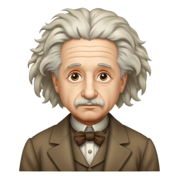Cinematic Realistic portrait of Albert Einstein, shown as an iconic genius with wild, expressive hair and a gentle, contemplative expression, rendered in detailed period clothing with warm, intellectual lighting sticker