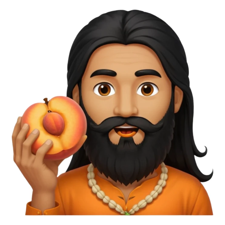 Indian man with a long beard and long hair has a peach in his mouth  sticker