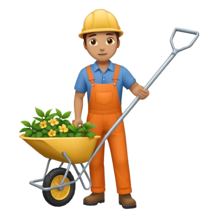 Landscaping company worker, walking with wheelbarrow, full body sticker