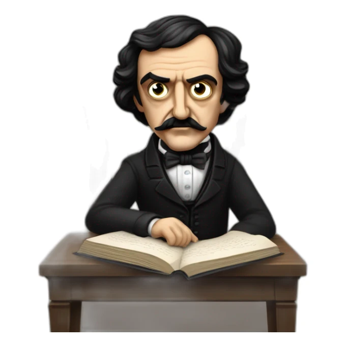 Edgar Alan Poe sentado en una silla y escribiendo un libro sticker