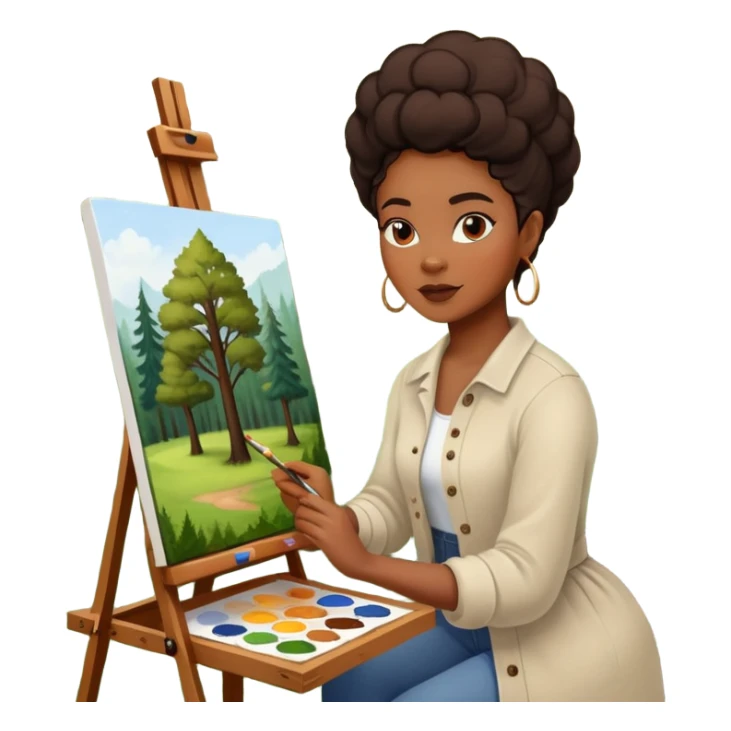 black women painting forest on canvas on painting easel sticker