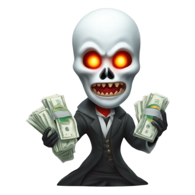 Ghost mixed with a red demon with money and a trophy sticker