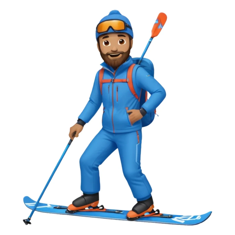 bearded man skiing, blue outfit, smiling. full body view sticker