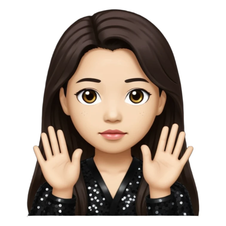 Chi Cheng from Deftones with long dark brown hair, light skin, black sequin outfit sticker