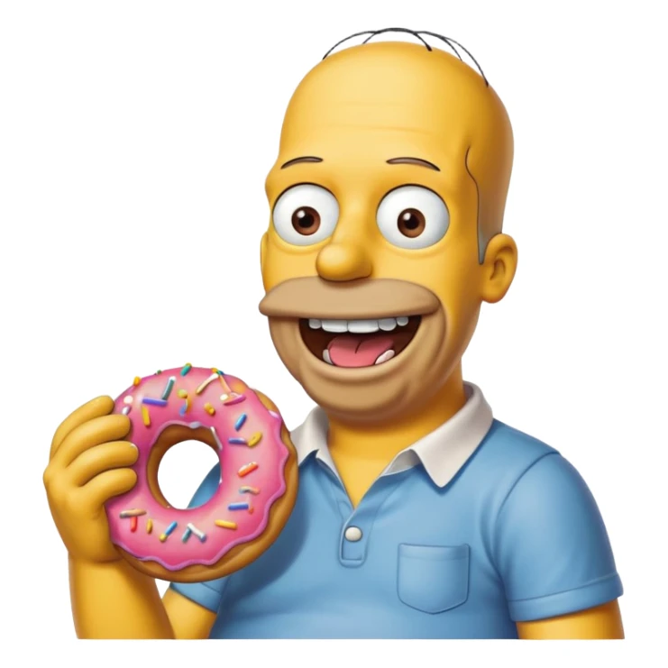 Homer Simpson with a big smile, about to eat a donut, colorful, no background sticker